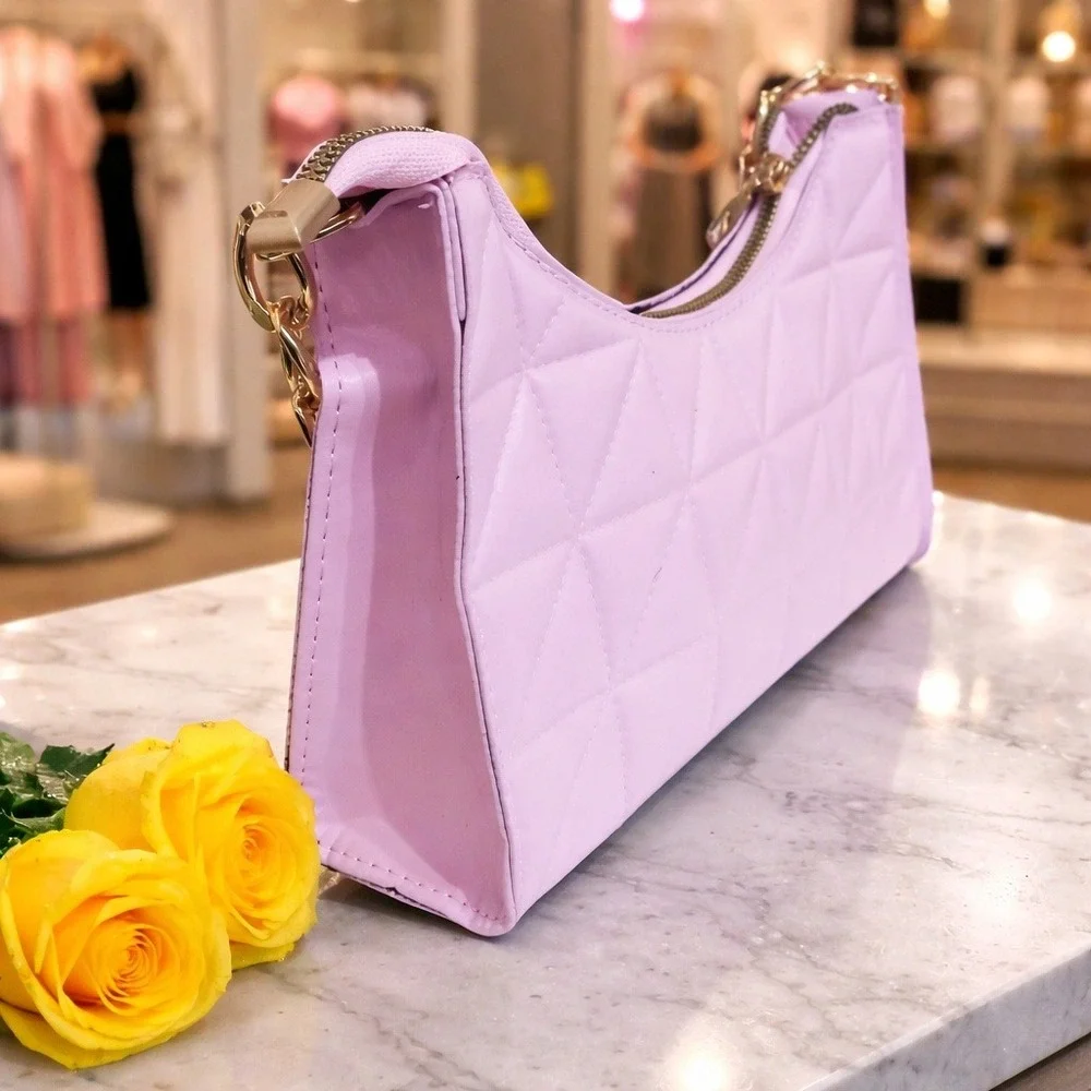 Purse Women Pink Square Pattern with Gold‎ Chain Handle